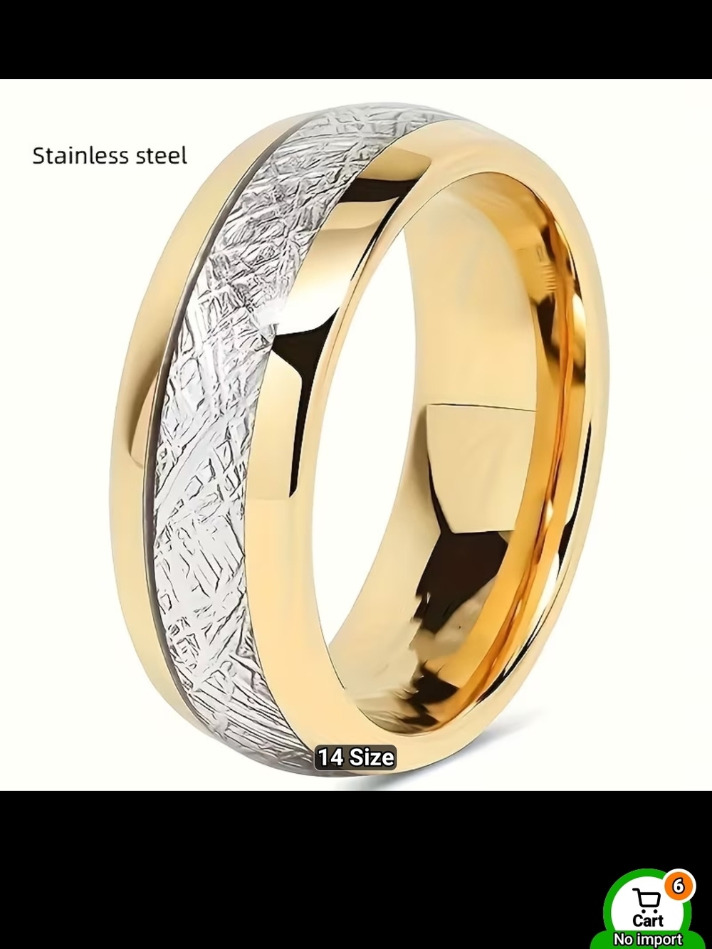Gold and Silver Stainless Steel Men's Ring - Band Style